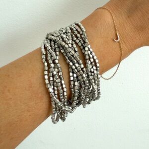 Set of 15 silver beaded bracelets